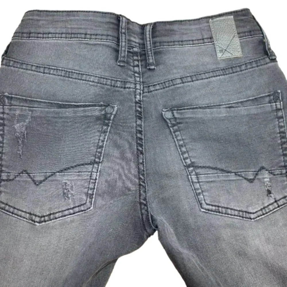 Departwest Trouper Black Fade Destructed Taper Stretch Jeans, Size 26/29